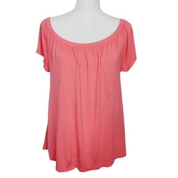 Old Navy Sz Medium Women's Wide Neck T-Shirt Peasant Style Coral Elastic Neck - Picture 1 of 8